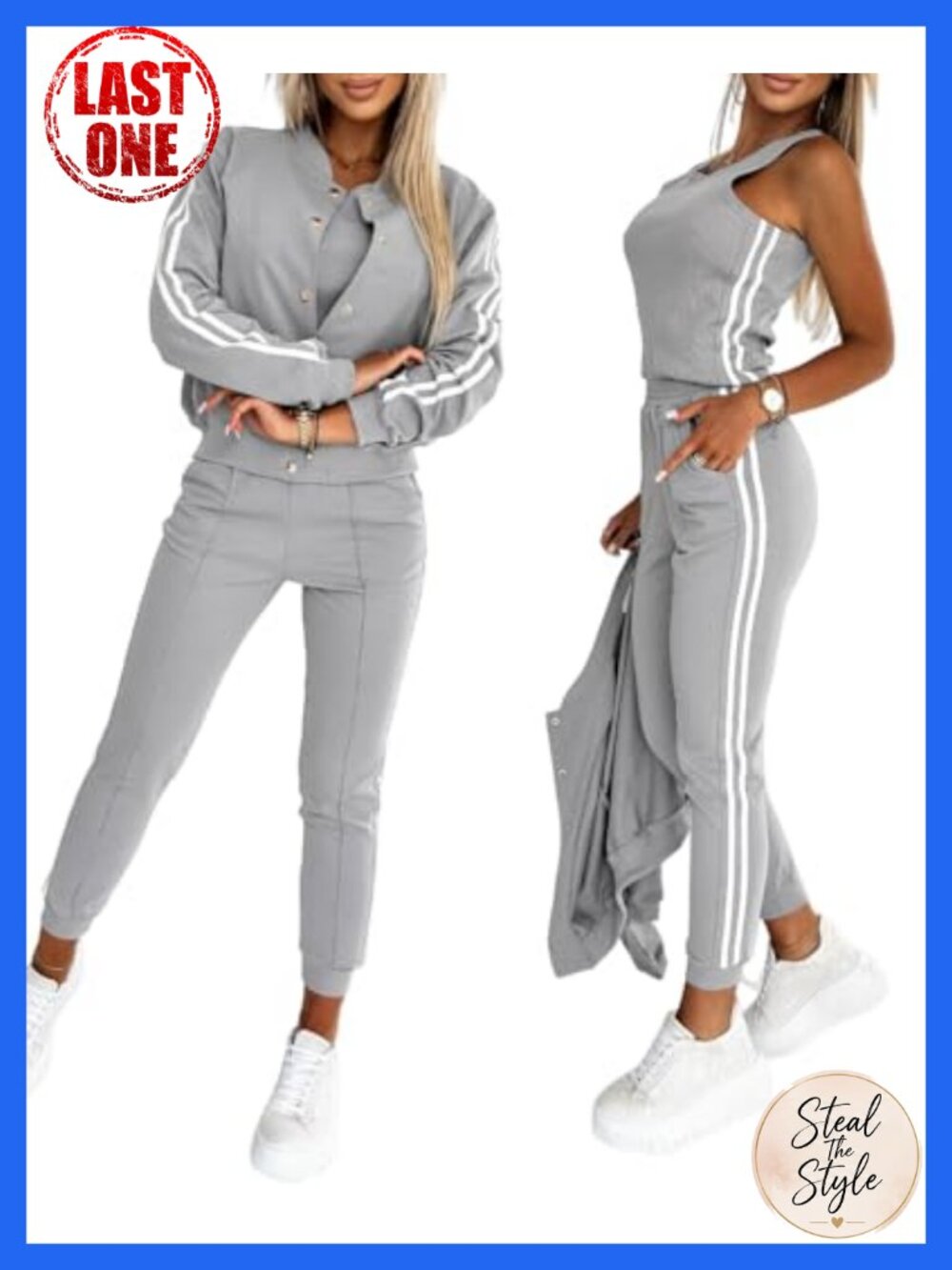 Women's 3 Piece Bomber Jacket Tracksuit Set Joggers Tank Athleisure